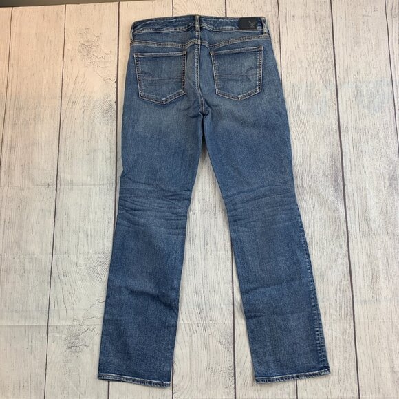 American Eagle Jeans 12 Straight Style Inseam 30.5" Distressed Knees Medium Wash - Picture 6 of 13